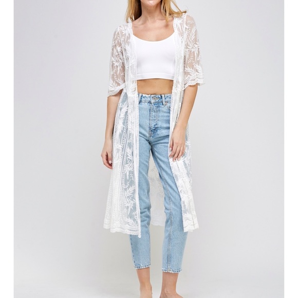 White Lace Kimono True Romance Full Length NWT - Picture 5 of 6